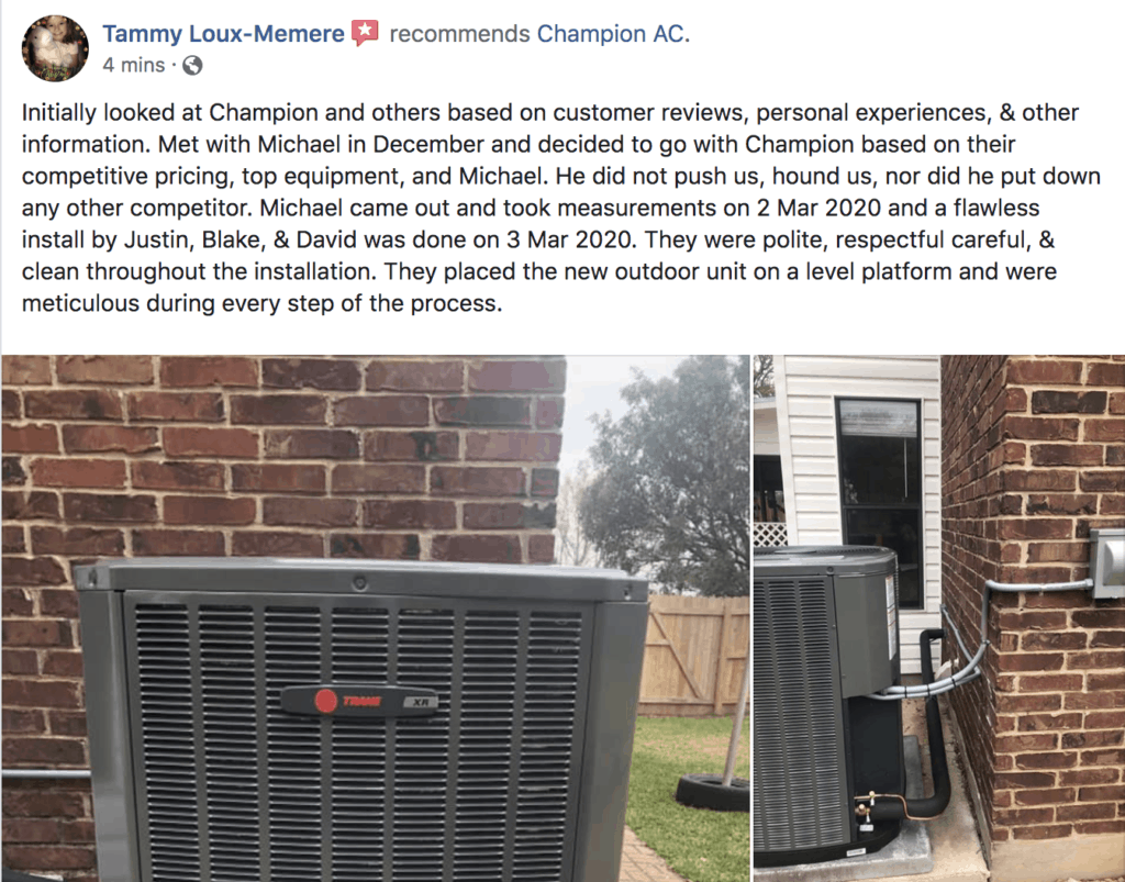Champion Home Services Facebook Review